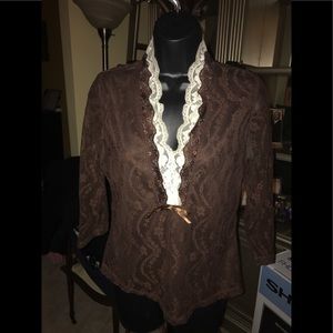 Chocolate brown lace top by New Directions size L